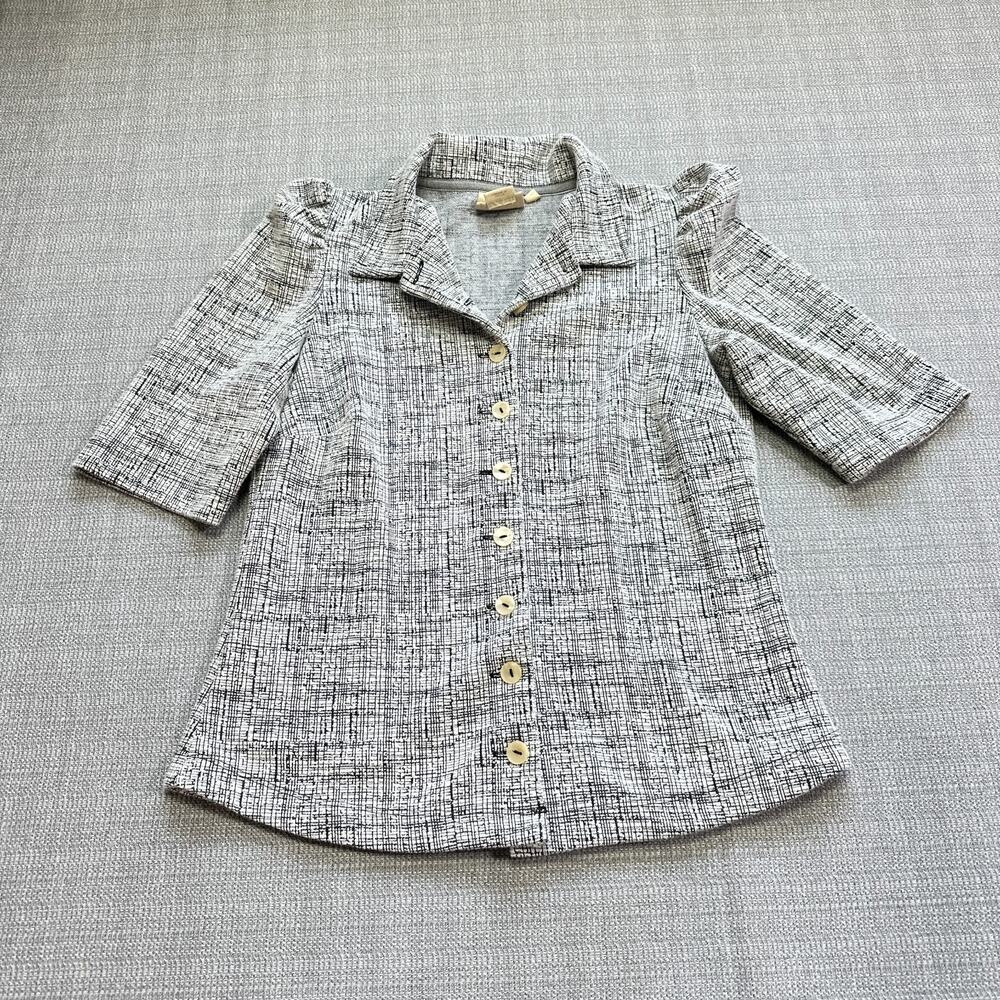 Anthro Vanessa Virginia‎ Top Jacket Womans Small Button Up Preppy Puff Sleeve